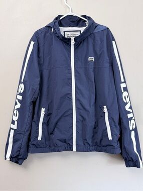 Levi’s Navy Blue Hooded Sleeve Logo Windbreaker Men’s Large